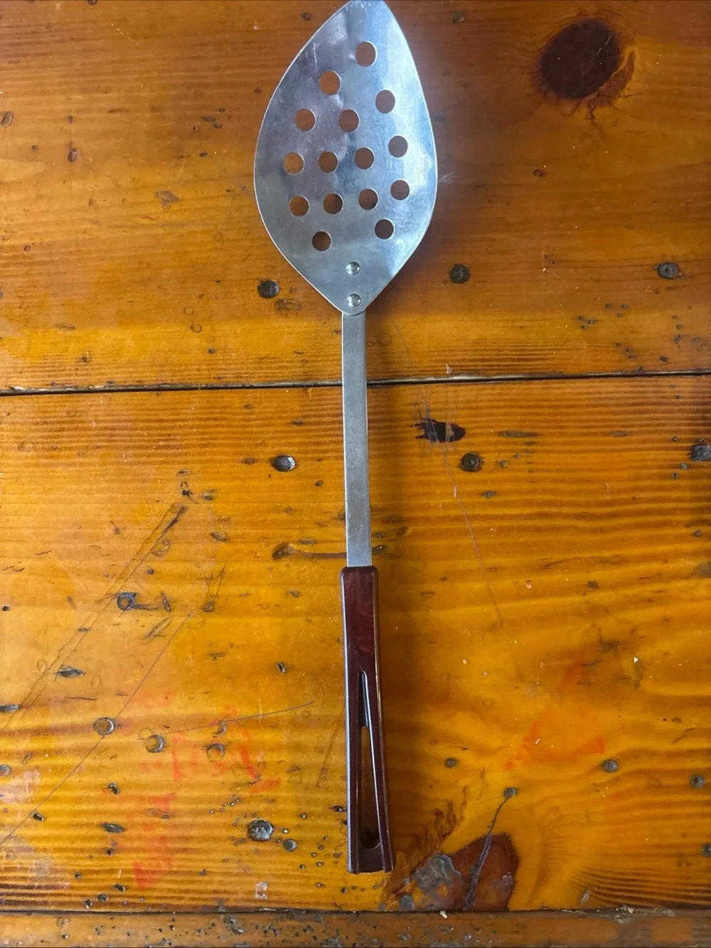 Metal Slotted Turner and Spatula Set with Brown Handles